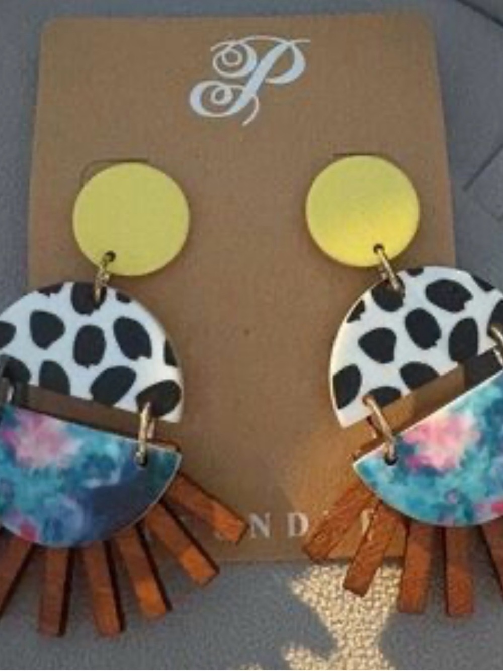 Plunder Yellow, Black, White & Blue Mixed-Media Statement Earrings